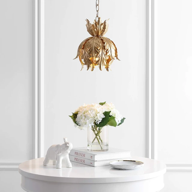 Alt view image 3 of 7 - JONATHAN Y Anne 1-Light Lotus Leaf Metal Pendant Ceiling Fixture 12", Gold
