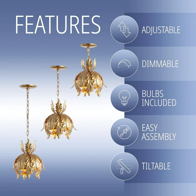 Alt view image 5 of 7 - JONATHAN Y Anne 1-Light Lotus Leaf Metal Pendant Ceiling Fixture 12", Gold