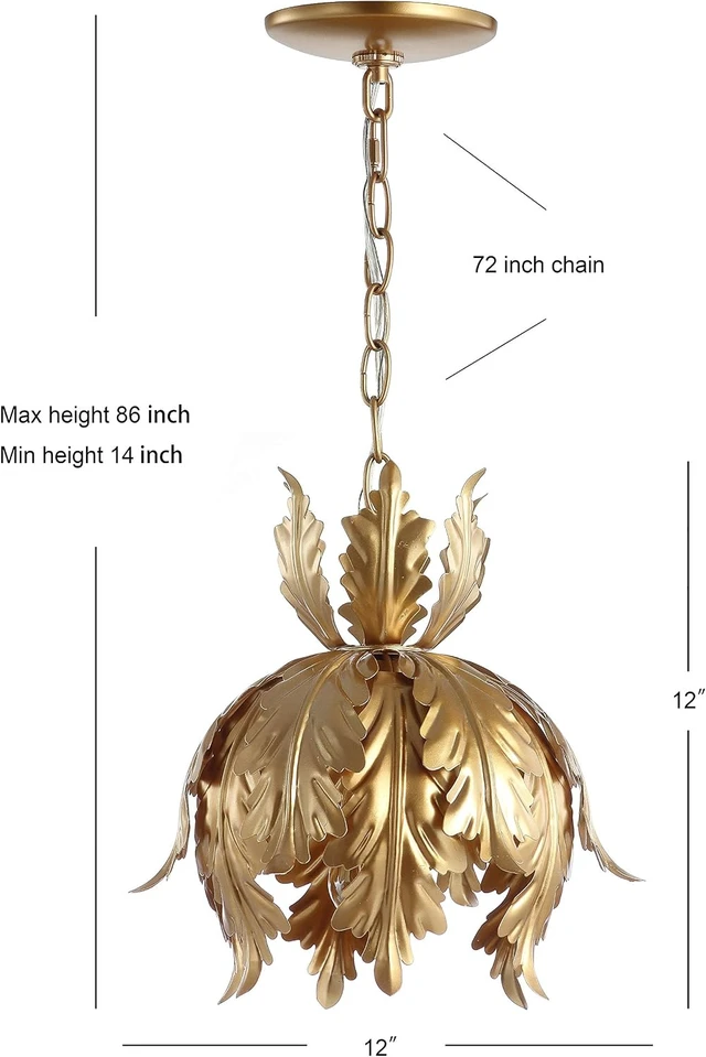Alt view image 6 of 7 - JONATHAN Y Anne 1-Light Lotus Leaf Metal Pendant Ceiling Fixture 12", Gold