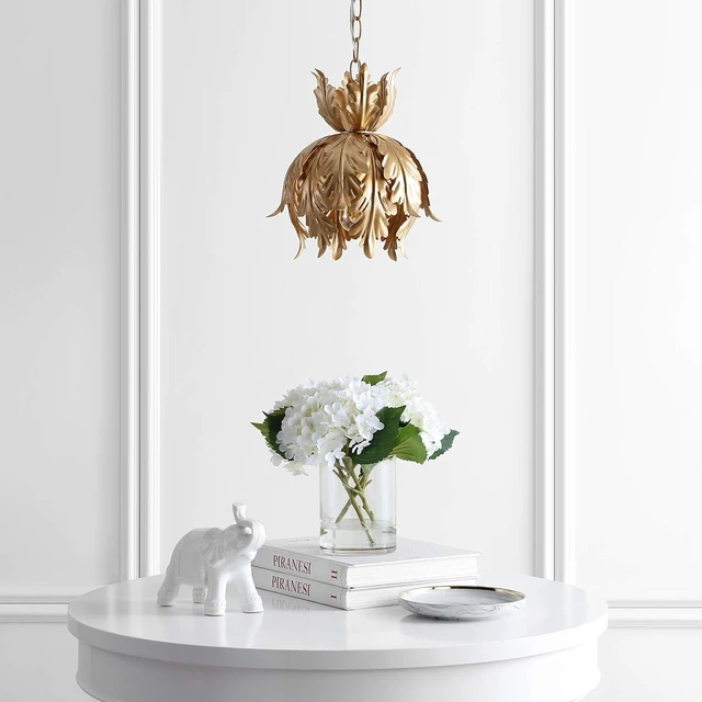 Alt view image 7 of 7 - JONATHAN Y Anne 1-Light Lotus Leaf Metal Pendant Ceiling Fixture 12", Gold