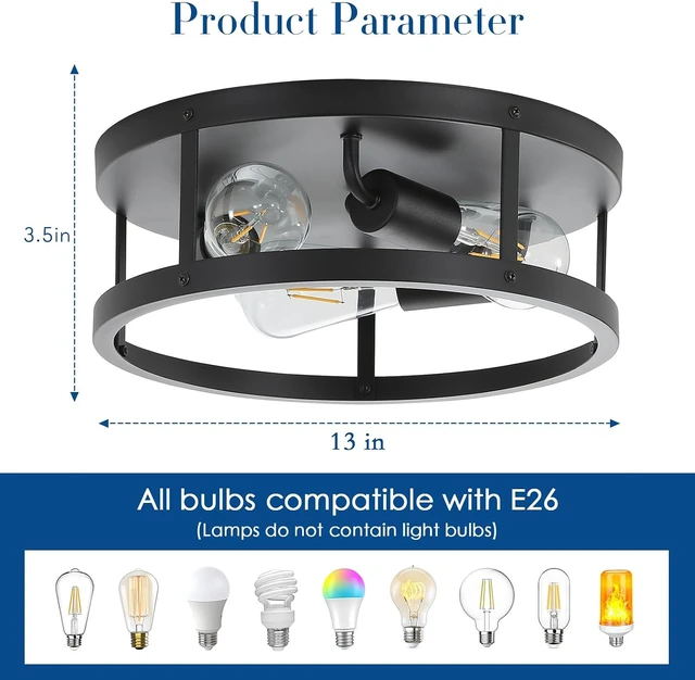 Alt view image 3 of 7 - Black Flush Mount Ceiling Light Fixtures,3-Light Modern Hallway Light Fixtures Ceiling, 13 inch Black Light Fixture Ceiling Mount for Farmhouse,Kitchen, Bedroom 1 Pack