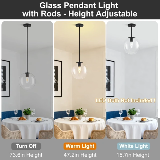 Alt view image 2 of 7 - 10in Globe Glass Pendant Light Kitchen Island Modern Hanging Lamp