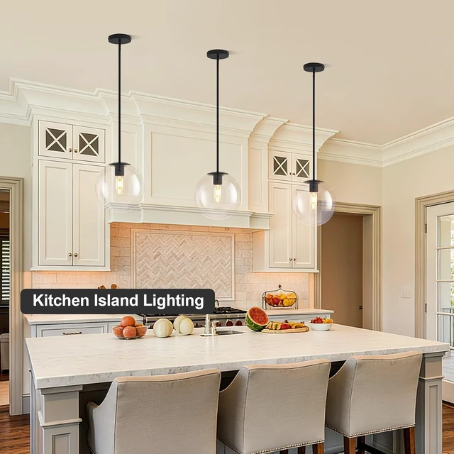 Alt view image 3 of 7 - 10in Globe Glass Pendant Light Kitchen Island Modern Hanging Lamp
