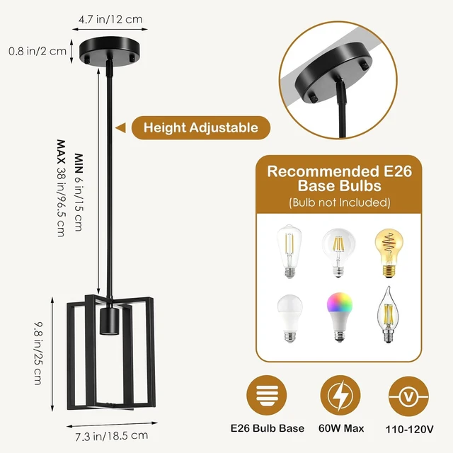 Alt view image 4 of 7 - Pendant Light, Adjustable Height Farmhouse Pendant Light Fixtures, 1-Light