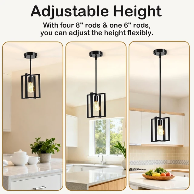 Alt view image 5 of 7 - Pendant Light, Adjustable Height Farmhouse Pendant Light Fixtures, 1-Light