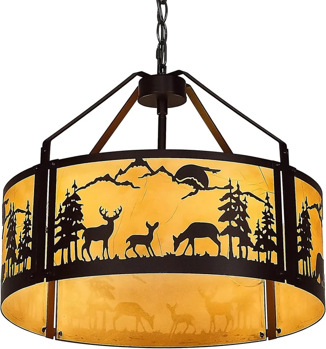 Main image of Rustic Wildlife Chandelier, 4-Light Farmhouse Deer Bear Pendant Light