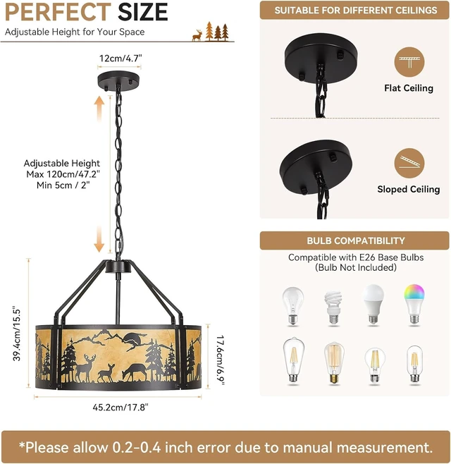 Alt view image 2 of 7 - Rustic Wildlife Chandelier, 4-Light Farmhouse Deer Bear Pendant Light
