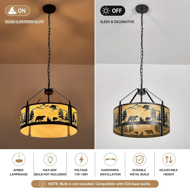 Alt view image 3 of 7 - Rustic Wildlife Chandelier, 4-Light Farmhouse Deer Bear Pendant Light