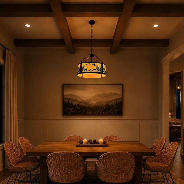 Alt view image 4 of 7 - Rustic Wildlife Chandelier, 4-Light Farmhouse Deer Bear Pendant Light