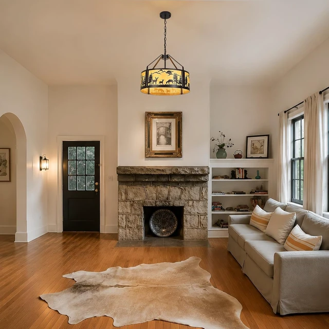 Alt view image 5 of 7 - Rustic Wildlife Chandelier, 4-Light Farmhouse Deer Bear Pendant Light