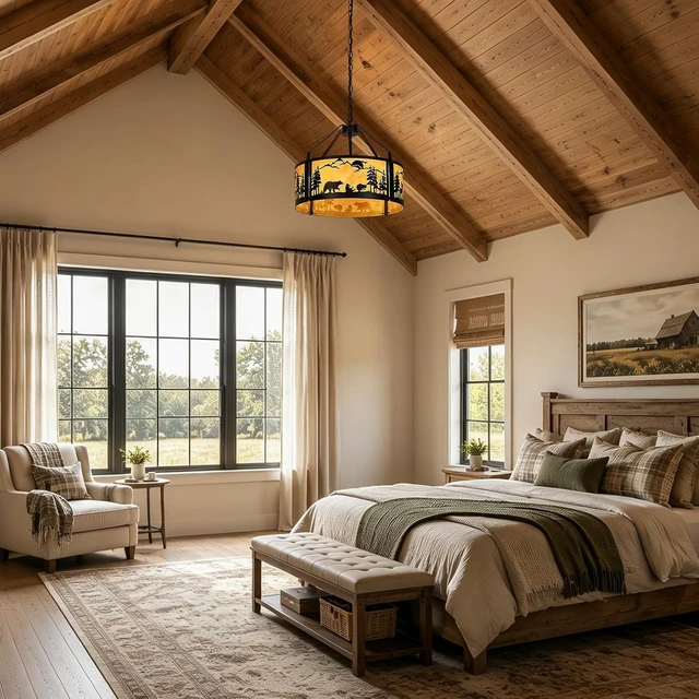 Alt view image 6 of 7 - Rustic Wildlife Chandelier, 4-Light Farmhouse Deer Bear Pendant Light