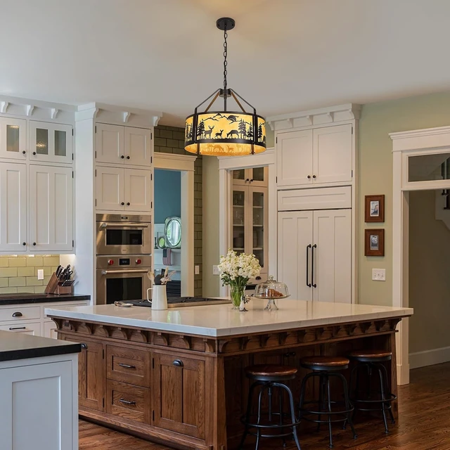 Alt view image 7 of 7 - Rustic Wildlife Chandelier, 4-Light Farmhouse Deer Bear Pendant Light