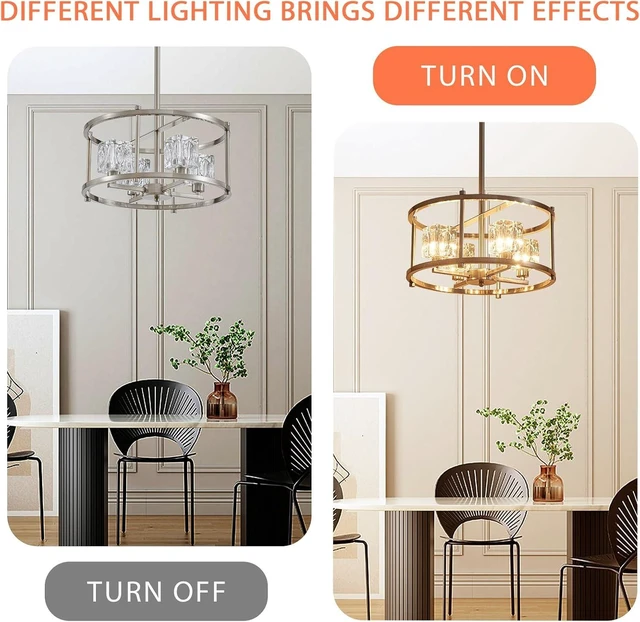 Alt view image 4 of 7 - Brushed Nickel Ceiling Light Modern 4-Light Pendant Lighting Fixture 15.7" Adjustable Height Chandeliers with Glass Lampshade Rustic Round Lights for Bedroom Dining Room Kitchen Foyer