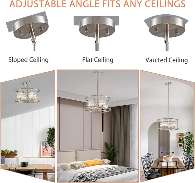 Alt view image 5 of 7 - Brushed Nickel Ceiling Light Modern 4-Light Pendant Lighting Fixture 15.7" Adjustable Height Chandeliers with Glass Lampshade Rustic Round Lights for Bedroom Dining Room Kitchen Foyer