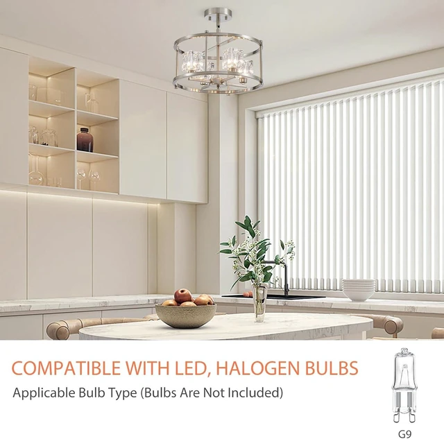 Alt view image 6 of 7 - Brushed Nickel Ceiling Light Modern 4-Light Pendant Lighting Fixture 15.7" Adjustable Height Chandeliers with Glass Lampshade Rustic Round Lights for Bedroom Dining Room Kitchen Foyer