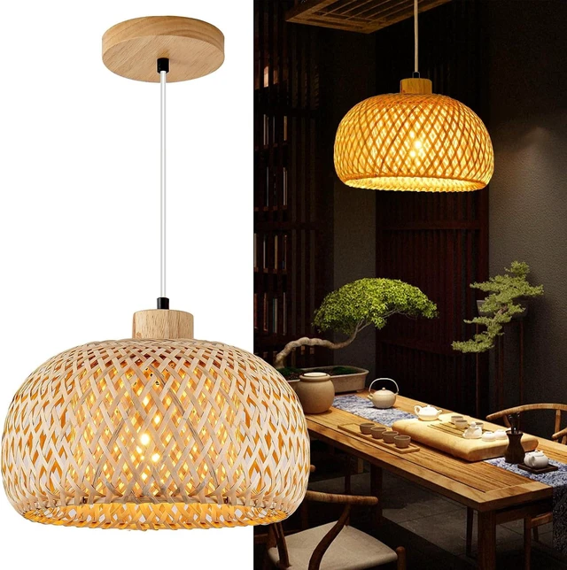 Main image of 11.8inch Beige Bamboo Pendant Light, Wicker Rattan Boho Chandelier