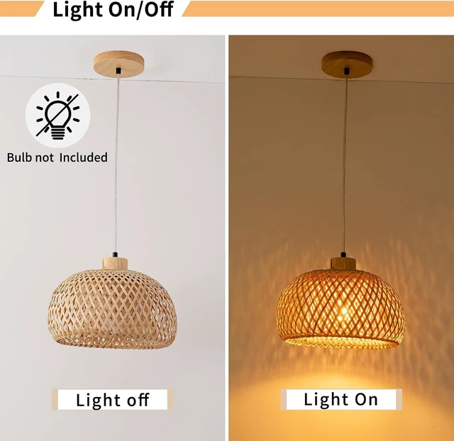 Alt view image 6 of 7 - 11.8inch Beige Bamboo Pendant Light, Wicker Rattan Boho Chandelier