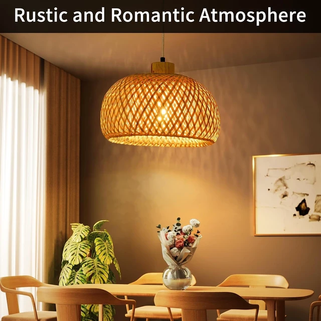 Alt view image 2 of 7 - 11.8inch Beige Bamboo Pendant Light, Wicker Rattan Boho Chandelier