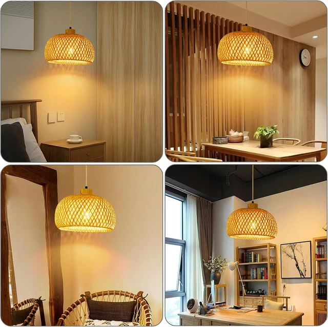 Alt view image 7 of 7 - 11.8inch Beige Bamboo Pendant Light, Wicker Rattan Boho Chandelier