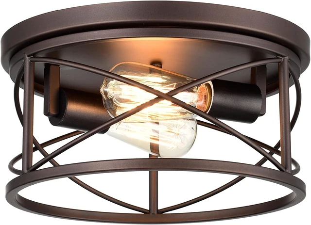 Main image of Industrial Flush Mount Lights, Farmhouse Close to Ceiling Flush Mount Lighting, 2-Light Flush Mount Ceiling Lighting Fixture (Oil Rubbed Bronze, 1 Pack)