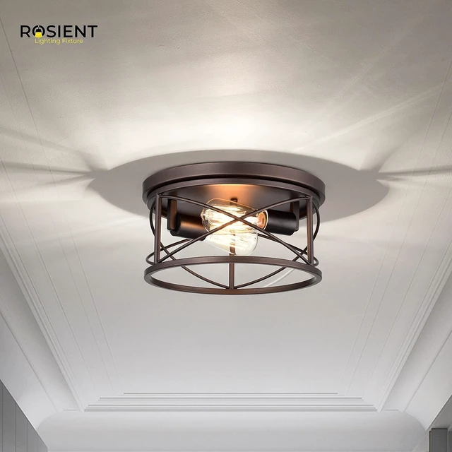 Alt view image 5 of 6 - Industrial Flush Mount Lights, Farmhouse Close to Ceiling Flush Mount Lighting, 2-Light Flush Mount Ceiling Lighting Fixture (Oil Rubbed Bronze, 1 Pack)