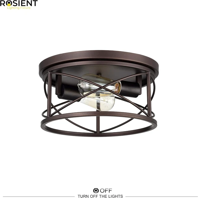 Alt view image 2 of 6 - Industrial Flush Mount Lights, Farmhouse Close to Ceiling Flush Mount Lighting, 2-Light Flush Mount Ceiling Lighting Fixture (Oil Rubbed Bronze, 1 Pack)