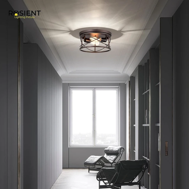Alt view image 6 of 6 - Industrial Flush Mount Lights, Farmhouse Close to Ceiling Flush Mount Lighting, 2-Light Flush Mount Ceiling Lighting Fixture (Oil Rubbed Bronze, 1 Pack)