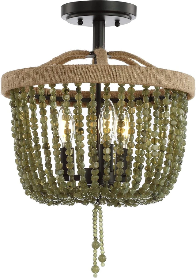 Main image of Safavieh Lighting Davin Green and Black Beaded 3-Light Flush Mount (LED Bulbs Included)
