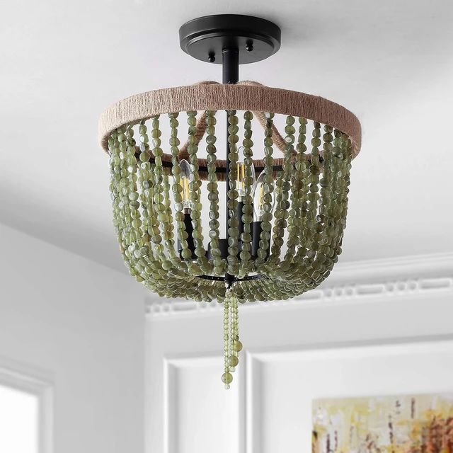 Alt view image 2 of 4 - Safavieh Lighting Davin Green and Black Beaded 3-Light Flush Mount (LED Bulbs Included)