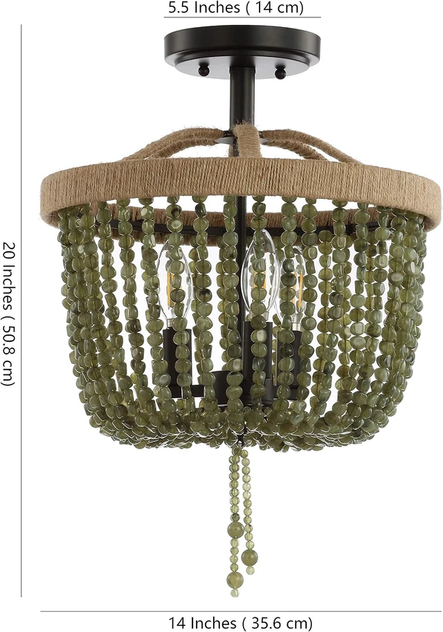 Alt view image 3 of 4 - Safavieh Lighting Davin Green and Black Beaded 3-Light Flush Mount (LED Bulbs Included)