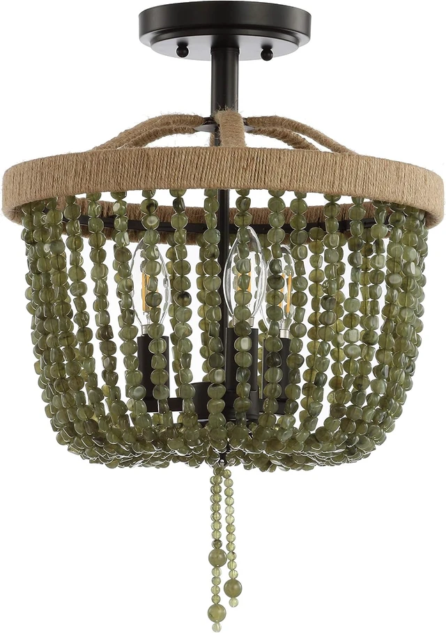 Alt view image 4 of 4 - Safavieh Lighting Davin Green and Black Beaded 3-Light Flush Mount (LED Bulbs Included)