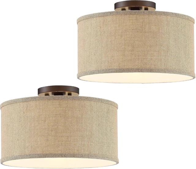Main image of Adams Burlap Drum Shade 14" Wide Set of 2 Ceiling Light Fixture