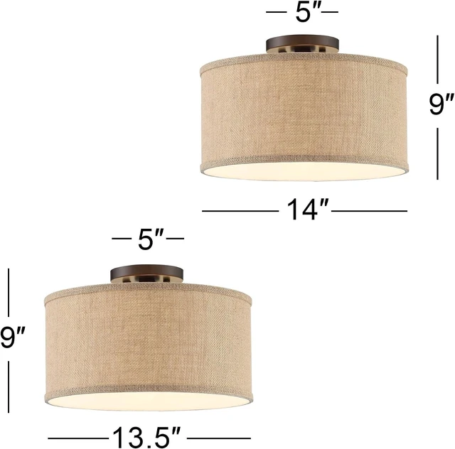 Alt view image 3 of 5 - Adams Burlap Drum Shade 14" Wide Set of 2 Ceiling Light Fixture