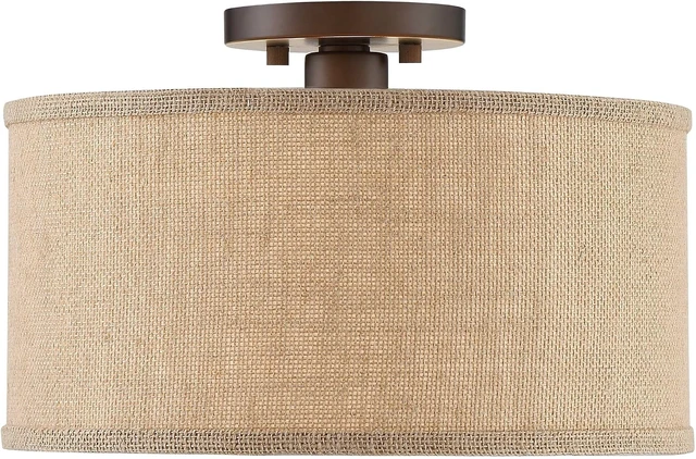 Alt view image 5 of 5 - Adams Burlap Drum Shade 14" Wide Set of 2 Ceiling Light Fixture