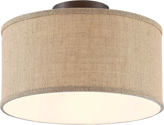Alt view image 4 of 5 - Adams Burlap Drum Shade 14" Wide Set of 2 Ceiling Light Fixture