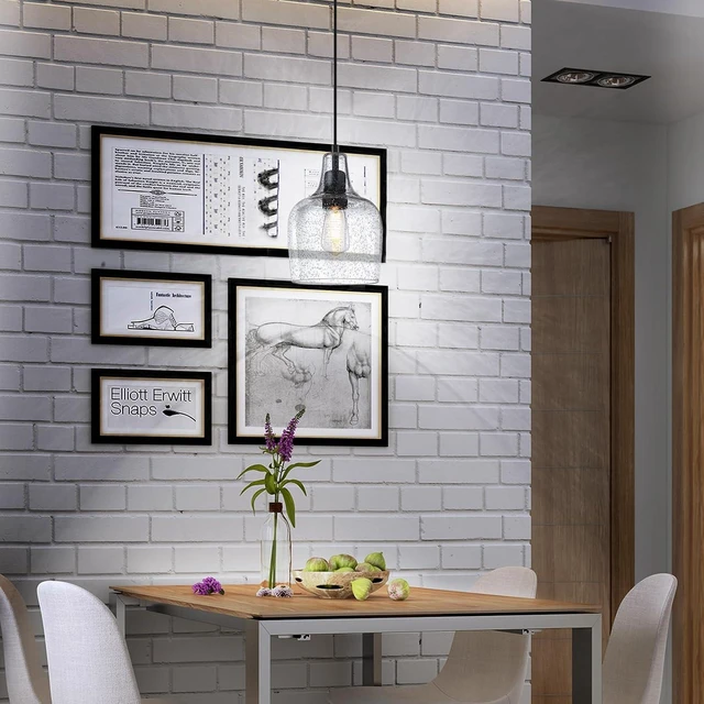 Alt view image 3 of 7 - 3 Pack 6.1" Clear Seeded Glass Hanging Black Indoor Farmhouse Pendant Light