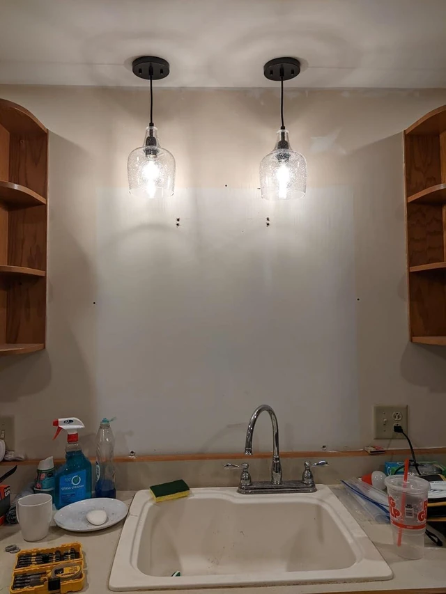 Alt view image 5 of 7 - 3 Pack 6.1" Clear Seeded Glass Hanging Black Indoor Farmhouse Pendant Light