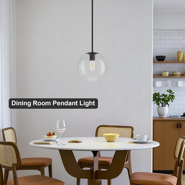 Alt view image 7 of 7 - 10in Globe Glass Pendant Light Kitchen Island Modern Hanging Lamp