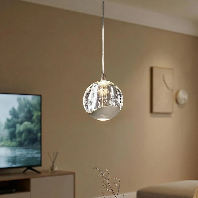 Main image of Modern Chrome Single Pendant Light with Bubble Glass, Small Globe Pendant Light 70.86" Drop, Kitchen Pendant Lighting Over Island, Bar, Entryway, Warm White 3000K, 519 lm, Ø 3.54"