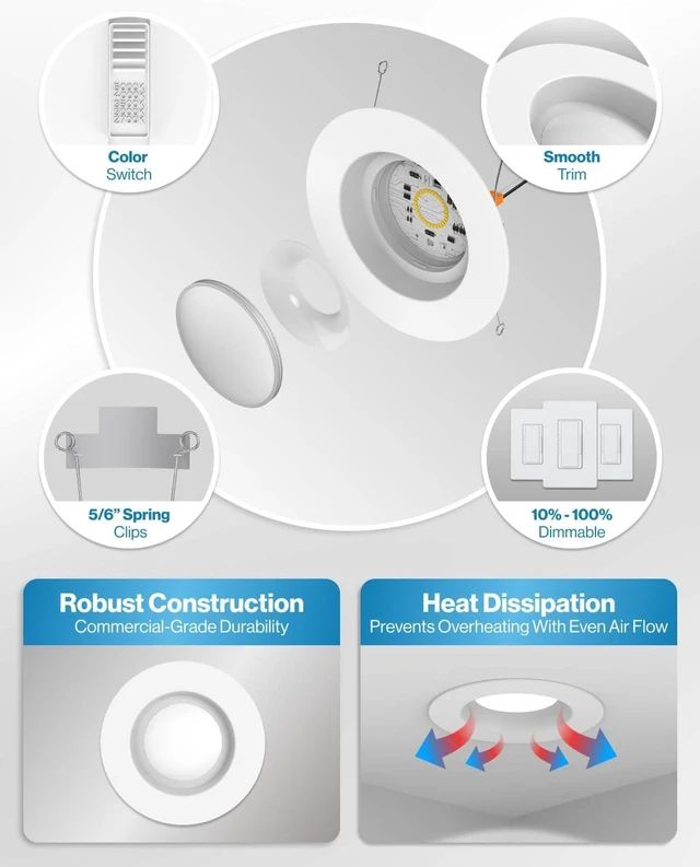 Alt view image 6 of 6 - Sunco 2 Pack 6 Inch Retrofit LED Recessed Can Lights, 5CCT, 13W=75W