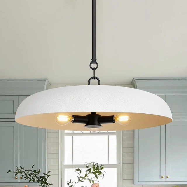 Main image of LamQee 20 Inch Oversized Large Pendant Lights, 3-Lights Textured White Modern Dome Chandelier, Rustic Metal Pendant Lighting Fixture Ceiling Hanging for Kitchen Island, Dining Room Over Table, Bar