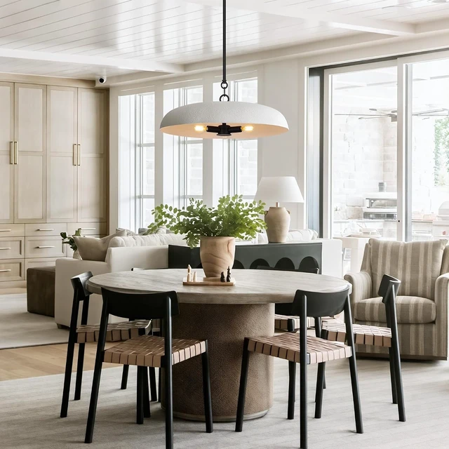 Alt view image 3 of 7 - LamQee 20 Inch Oversized Large Pendant Lights, 3-Lights Textured White Modern Dome Chandelier, Rustic Metal Pendant Lighting Fixture Ceiling Hanging for Kitchen Island, Dining Room Over Table, Bar