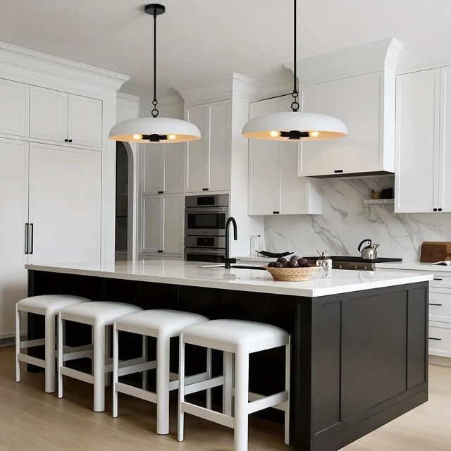 Alt view image 2 of 7 - LamQee 20 Inch Oversized Large Pendant Lights, 3-Lights Textured White Modern Dome Chandelier, Rustic Metal Pendant Lighting Fixture Ceiling Hanging for Kitchen Island, Dining Room Over Table, Bar