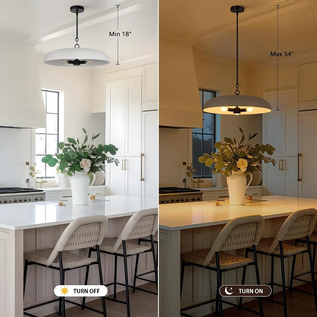Alt view image 7 of 7 - LamQee 20 Inch Oversized Large Pendant Lights, 3-Lights Textured White Modern Dome Chandelier, Rustic Metal Pendant Lighting Fixture Ceiling Hanging for Kitchen Island, Dining Room Over Table, Bar