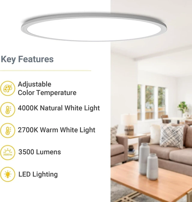 Alt view image 4 of 7 - Koda | 32" 50W Slim Oval LED Ceiling Light Fixture, Super Bright 3500 lumens LED Light, Adjustable White Light 2700K/4000K, Ceiling Lamp for Kitchen, Bathroom, Bedroom, Living Room, Laundry Room