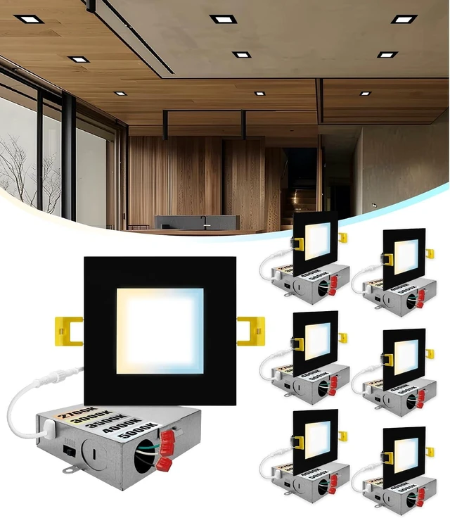 Main image of NUWATT Black 4 Inch Square LED Recessed Lighting 2700K-5000K, ETL, 6 Pack