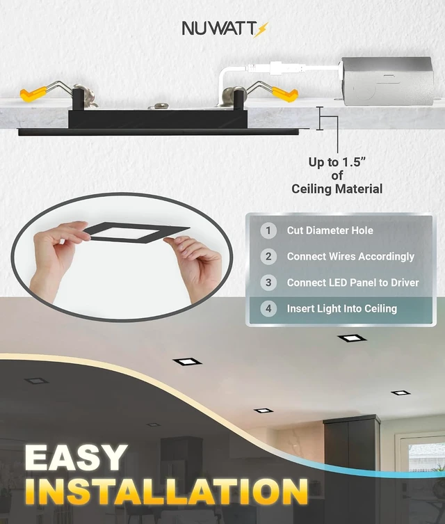 Alt view image 6 of 7 - NUWATT Black 4 Inch Square LED Recessed Lighting 2700K-5000K, ETL, 6 Pack
