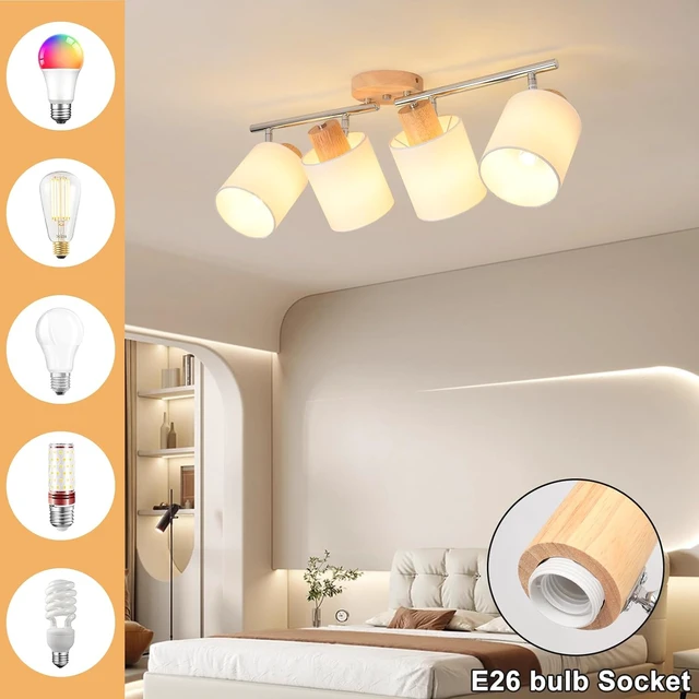 Alt view image 2 of 7 - 4-Light Track Lighting Kit Wooden Ceiling Spotlight Fabric Shades Rotatable