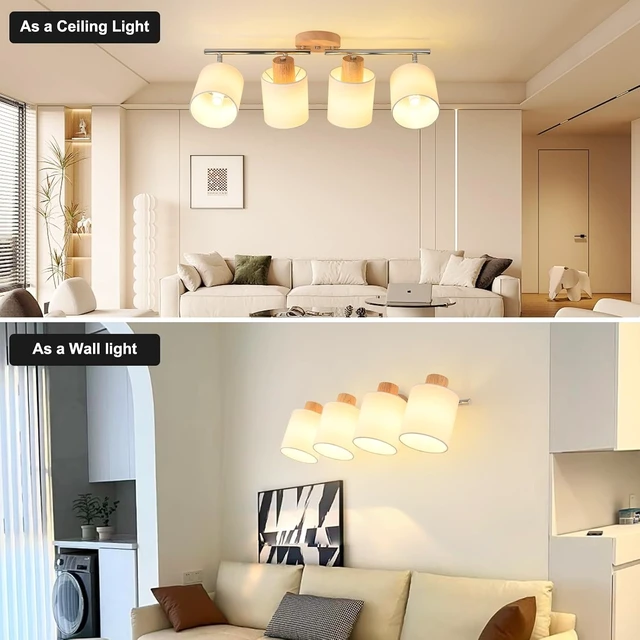 Alt view image 5 of 7 - 4-Light Track Lighting Kit Wooden Ceiling Spotlight Fabric Shades Rotatable