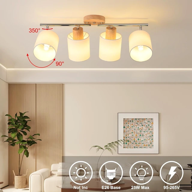 Alt view image 7 of 7 - 4-Light Track Lighting Kit Wooden Ceiling Spotlight Fabric Shades Rotatable